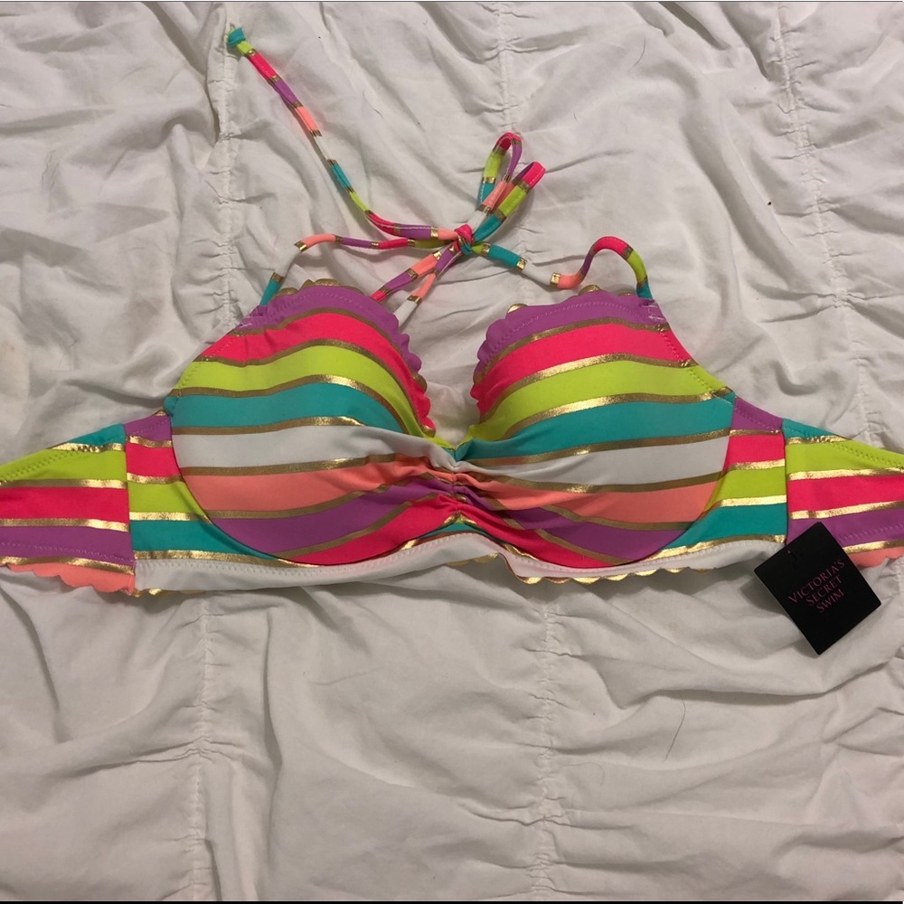 Victoria Secret neon striped bikini top!